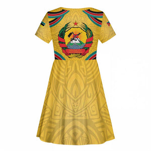 Mozambique Kid Short Sleeve Dress Yellow Red Green Swirl Independence Day - African Pride