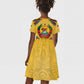 Mozambique Kid Short Sleeve Dress Yellow Red Green Swirl Independence Day - African Pride