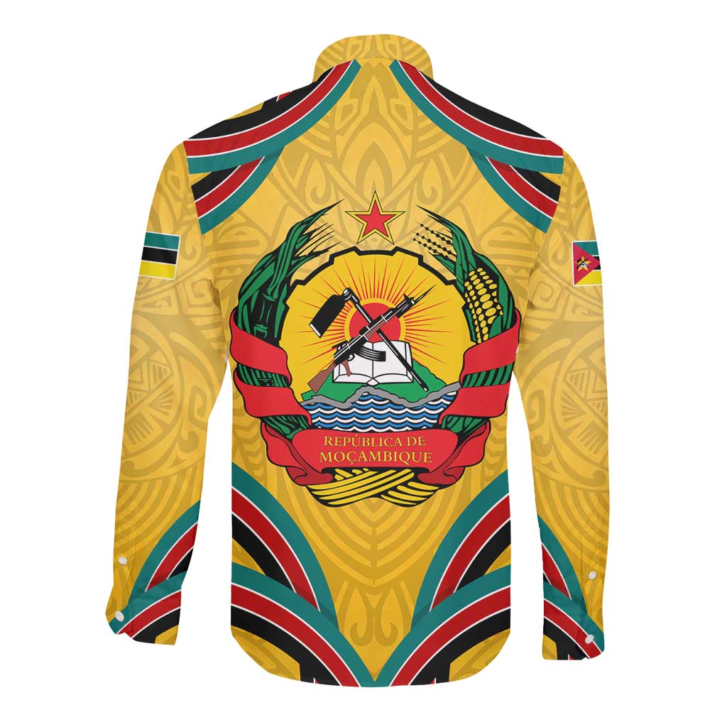 Mozambique Long Sleeve Button Shirt Yellow Red Green Swirl Independence Day - African Pride