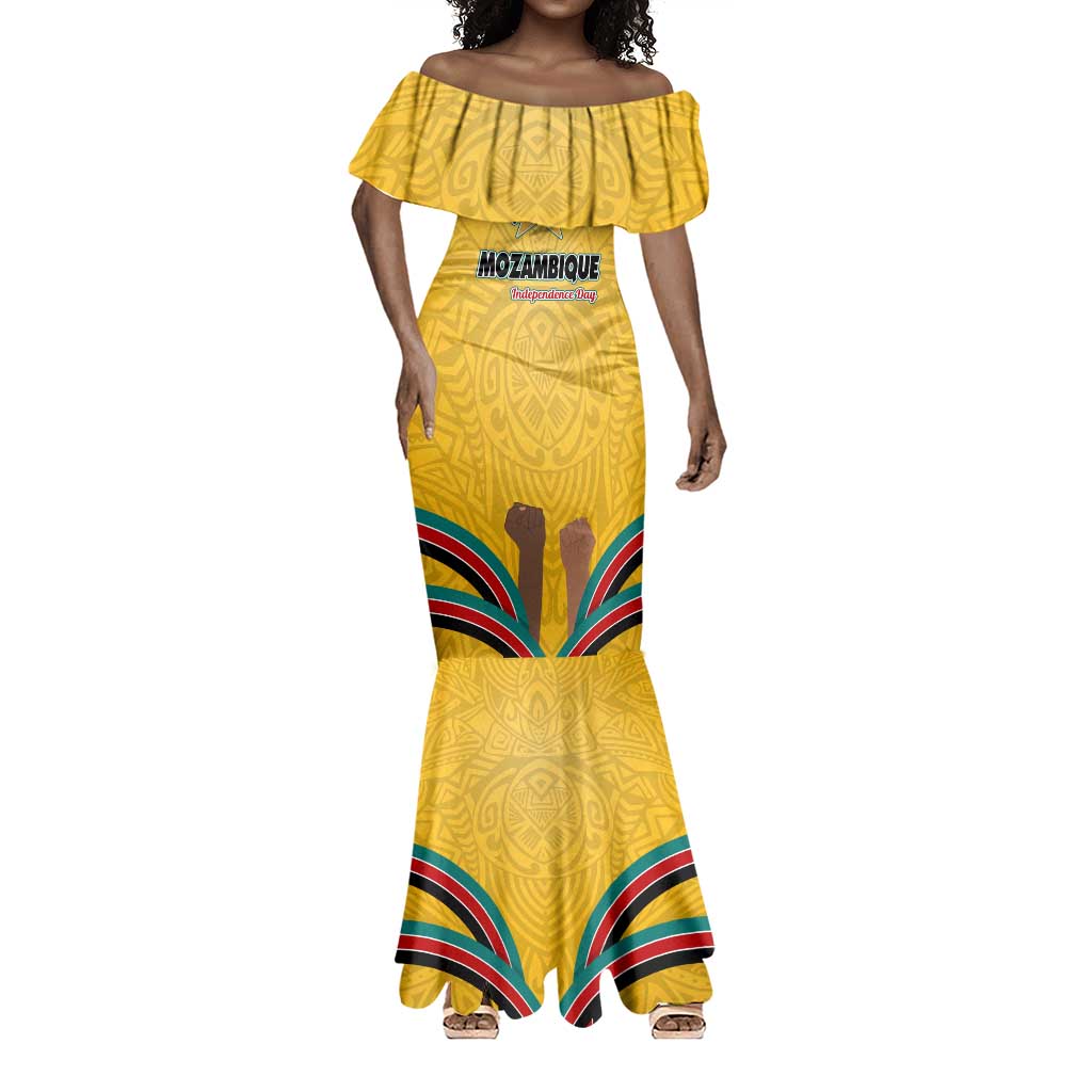 Mozambique Mermaid Dress Yellow Red Green Swirl Independence Day - African Pride