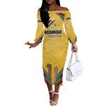 Mozambique Off The Shoulder Long Sleeve Dress Yellow Red Green Swirl Independence Day - African Pride