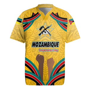 Mozambique Rugby Jersey Yellow Red Green Swirl Independence Day - African Pride