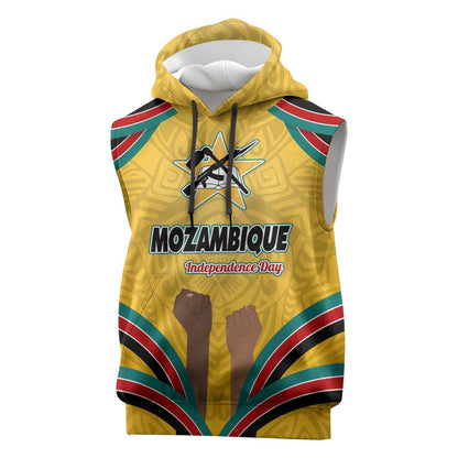 Mozambique Sleeveless Hoodie Yellow Red Green Swirl Independence Day - African Pride