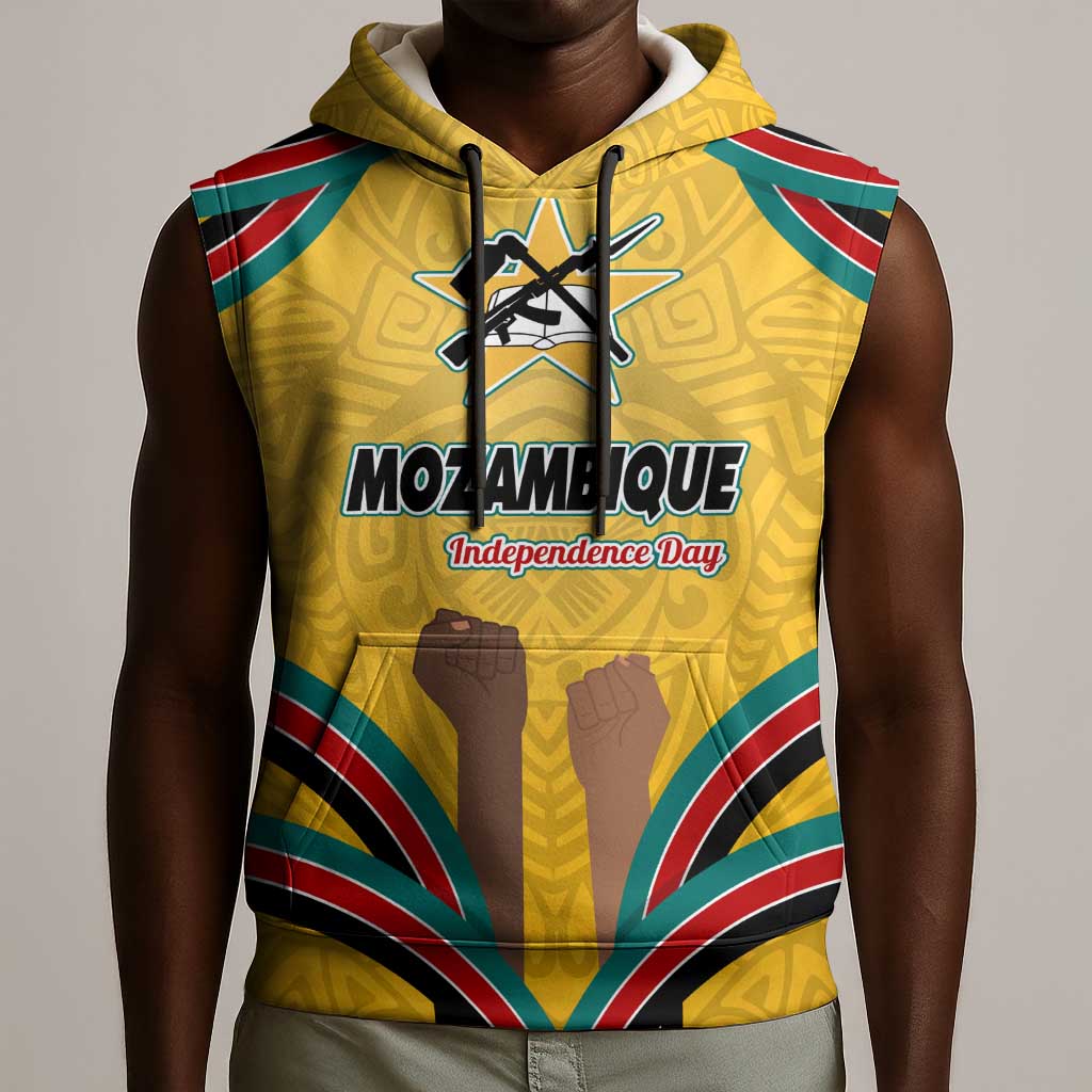 Mozambique Sleeveless Hoodie Yellow Red Green Swirl Independence Day - African Pride