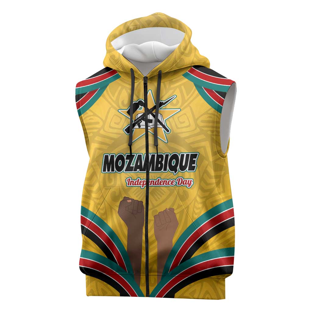 Mozambique Sleeveless Zip Hoodie Yellow Red Green Swirl Independence Day - African Pride