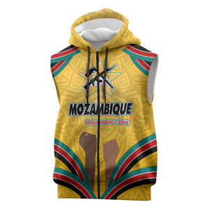 Mozambique Sleeveless Zip Hoodie Yellow Red Green Swirl Independence Day - African Pride