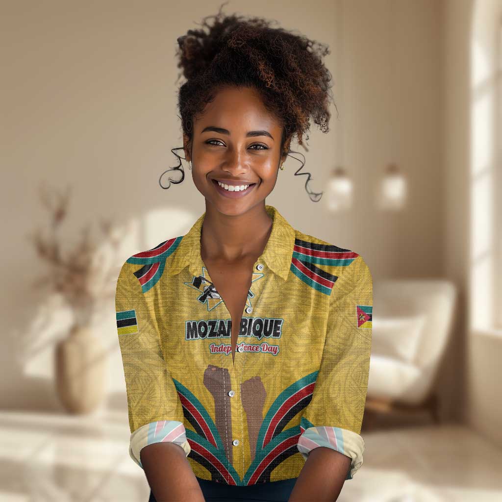 Mozambique Women Casual Shirt Yellow Red Green Swirl Independence Day - African Pride