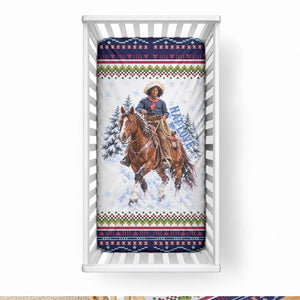 Nat Love African American Cowboy Baby Bed Cover Winter Snow Fair Isle Pattern Western Graphic Art