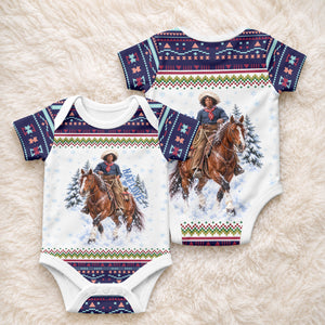 Nat Love African American Cowboy Baby Onesie Winter Snow Fair Isle Pattern Western Graphic Art