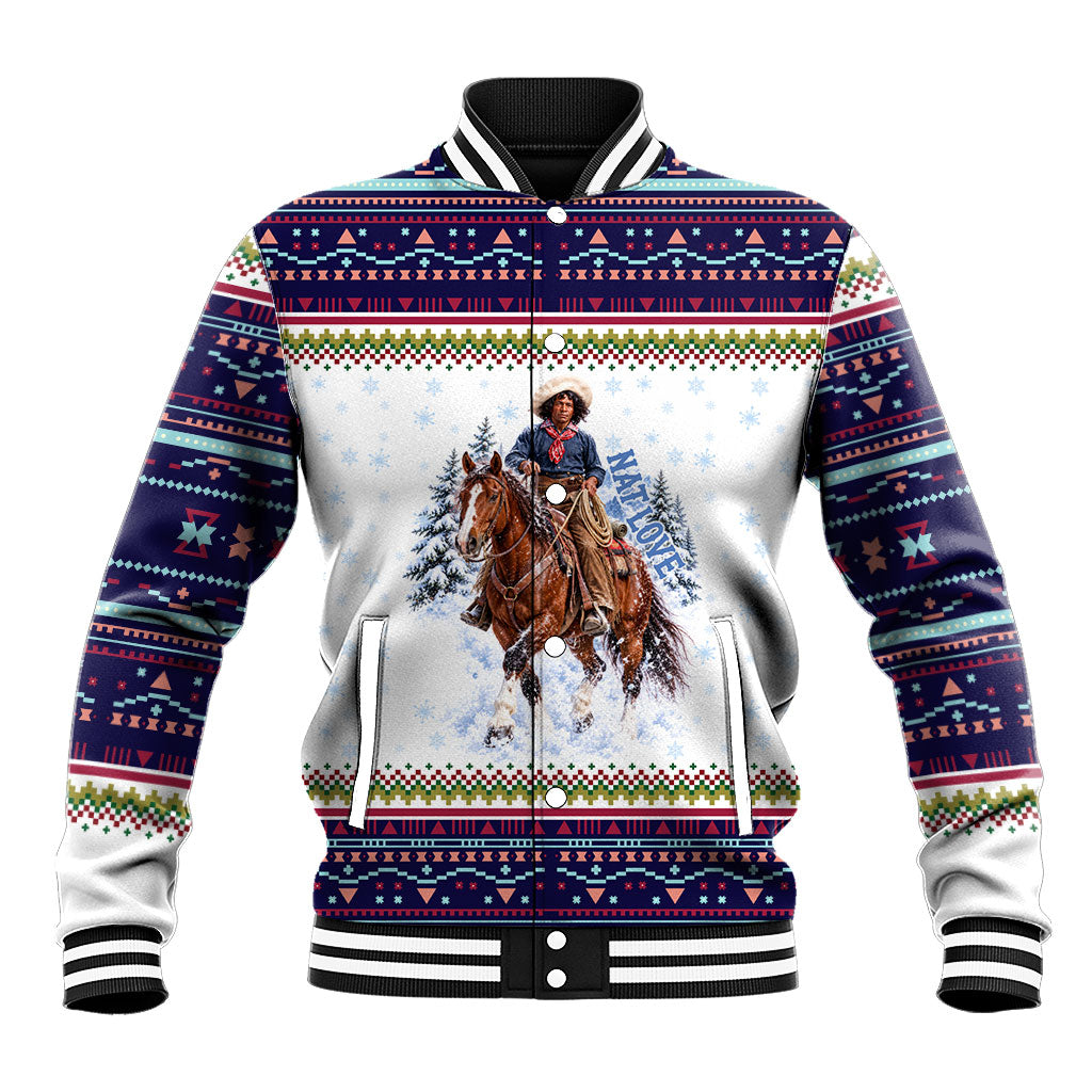 Nat Love African American Cowboy Baseball Jacket Winter Snow Fair Isle Pattern Western Graphic Art