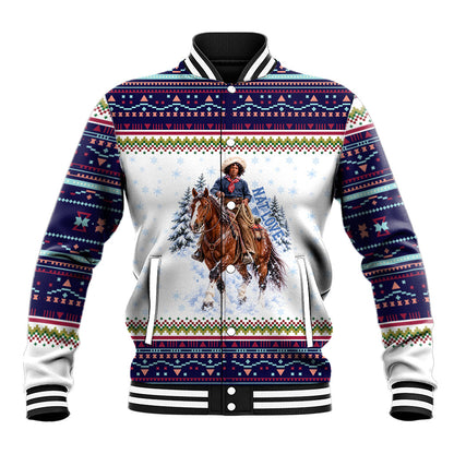 Nat Love African American Cowboy Baseball Jacket Winter Snow Fair Isle Pattern Western Graphic Art