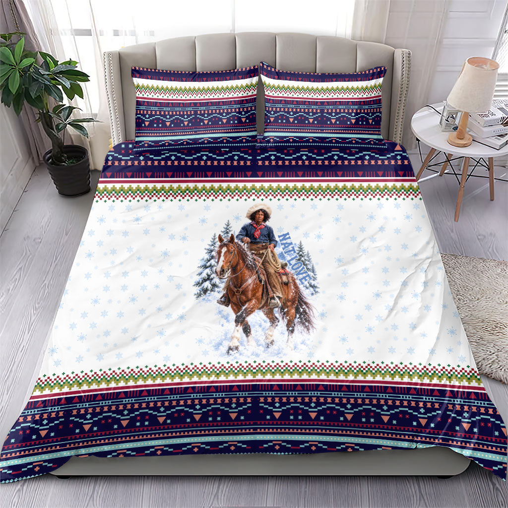 Nat Love African American Cowboy Bedding Set Winter Snow Fair Isle Pattern Western Graphic Art