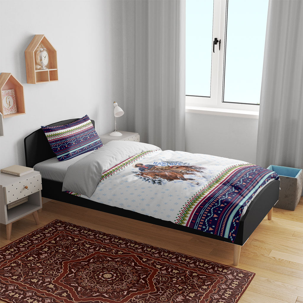 Nat Love African American Cowboy Bedding Set Winter Snow Fair Isle Pattern Western Graphic Art