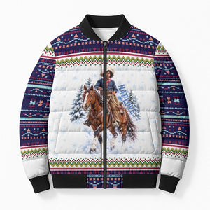 Nat Love African American Cowboy Bomber Puffer Jacket Winter Snow Fair Isle Pattern Western Graphic Art