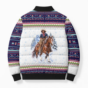 Nat Love African American Cowboy Bomber Puffer Jacket Winter Snow Fair Isle Pattern Western Graphic Art