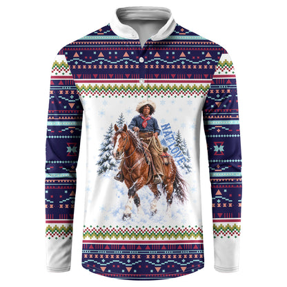 Nat Love African American Cowboy Button Sweatshirt Winter Snow Fair Isle Pattern Western Graphic Art