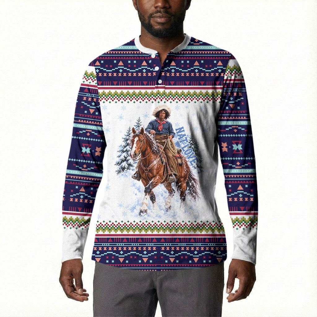 Nat Love African American Cowboy Button Sweatshirt Winter Snow Fair Isle Pattern Western Graphic Art