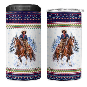 Nat Love African American Cowboy 4 in 1 Can Cooler Tumbler Winter Snow Fair Isle Pattern Western Graphic Art