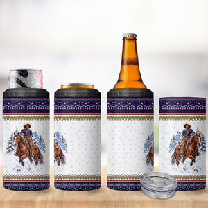 Nat Love African American Cowboy 4 in 1 Can Cooler Tumbler Winter Snow Fair Isle Pattern Western Graphic Art