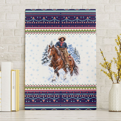 Nat Love African American Cowboy Canvas Wall Art Winter Snow Fair Isle Pattern Western Graphic Art