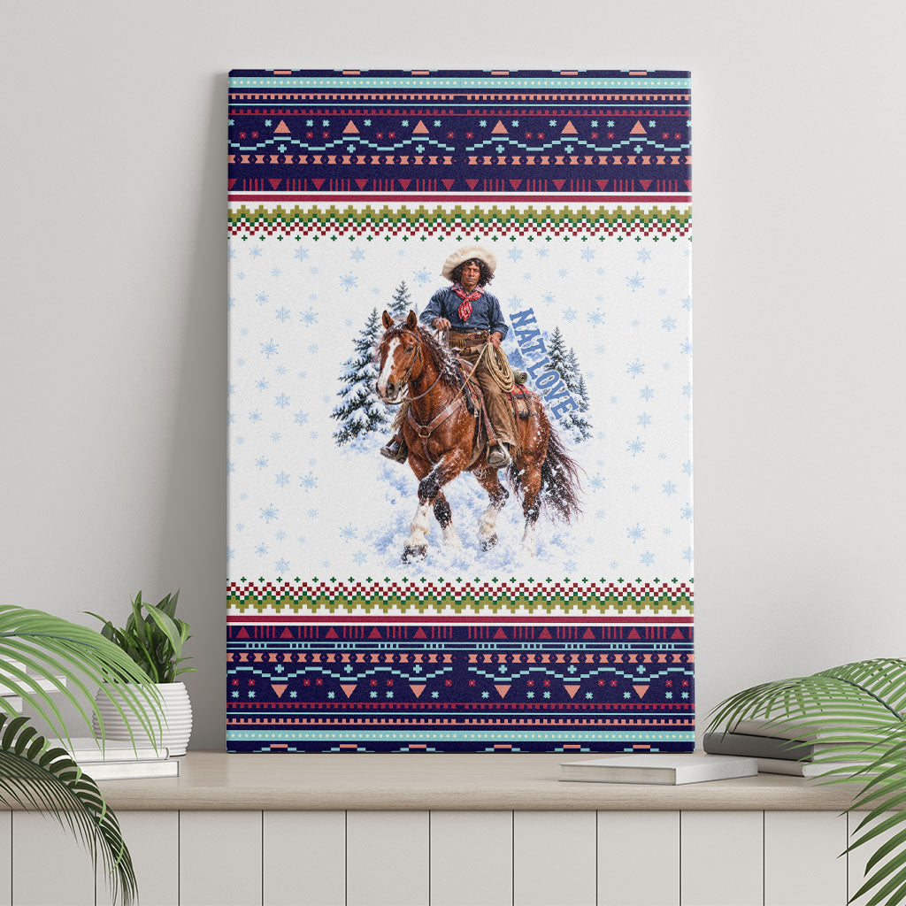 Nat Love African American Cowboy Canvas Wall Art Winter Snow Fair Isle Pattern Western Graphic Art
