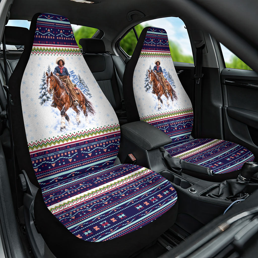 Nat Love African American Cowboy Car Seat Cover Winter Snow Fair Isle Pattern Western Graphic Art