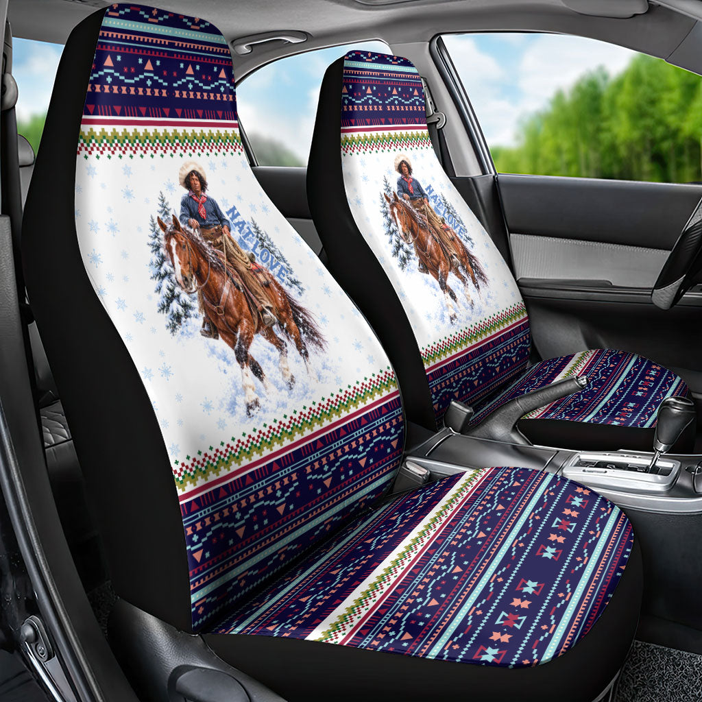 Nat Love African American Cowboy Car Seat Cover Winter Snow Fair Isle Pattern Western Graphic Art