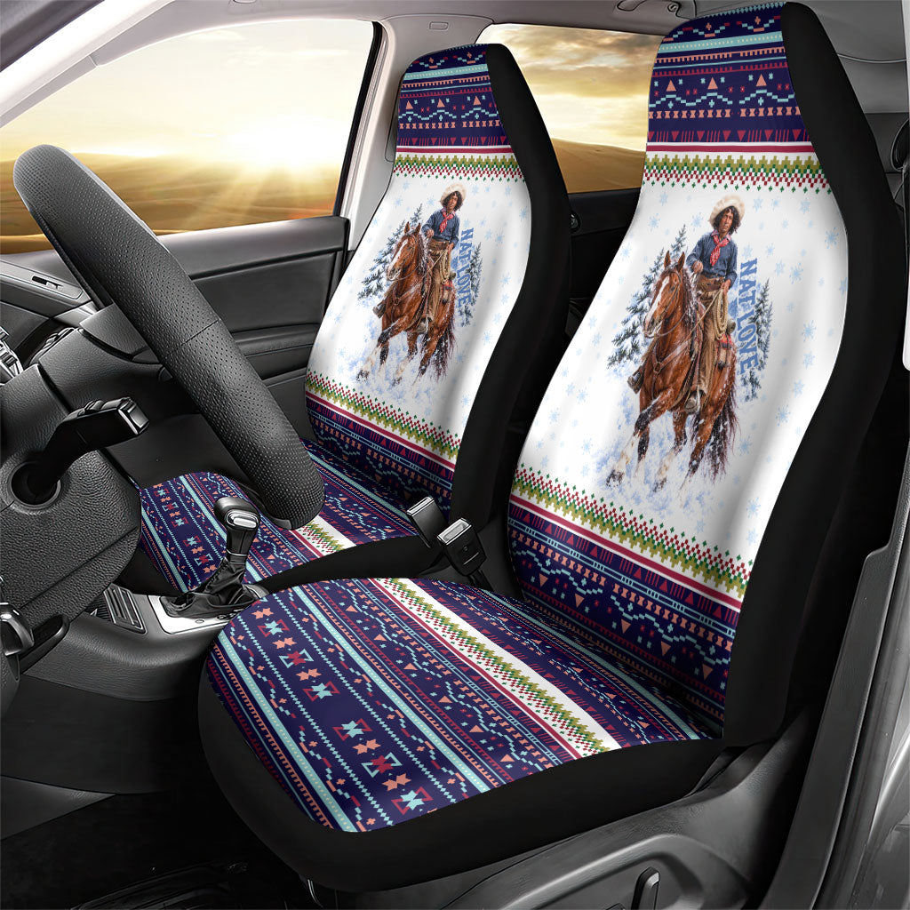 Nat Love African American Cowboy Car Seat Cover Winter Snow Fair Isle Pattern Western Graphic Art