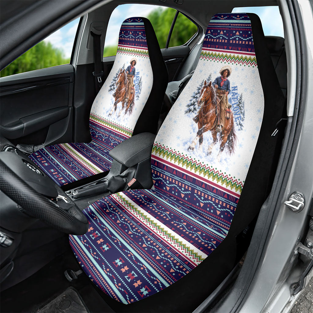 Nat Love African American Cowboy Car Seat Cover Winter Snow Fair Isle Pattern Western Graphic Art