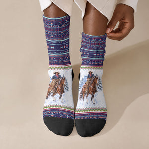 Nat Love African American Cowboy Crew Socks Winter Snow Fair Isle Pattern Western Graphic Art