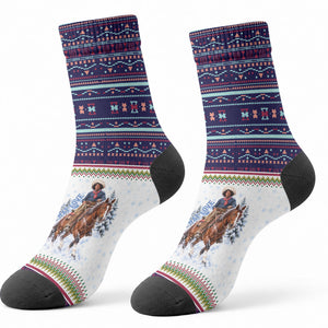 Nat Love African American Cowboy Crew Socks Winter Snow Fair Isle Pattern Western Graphic Art