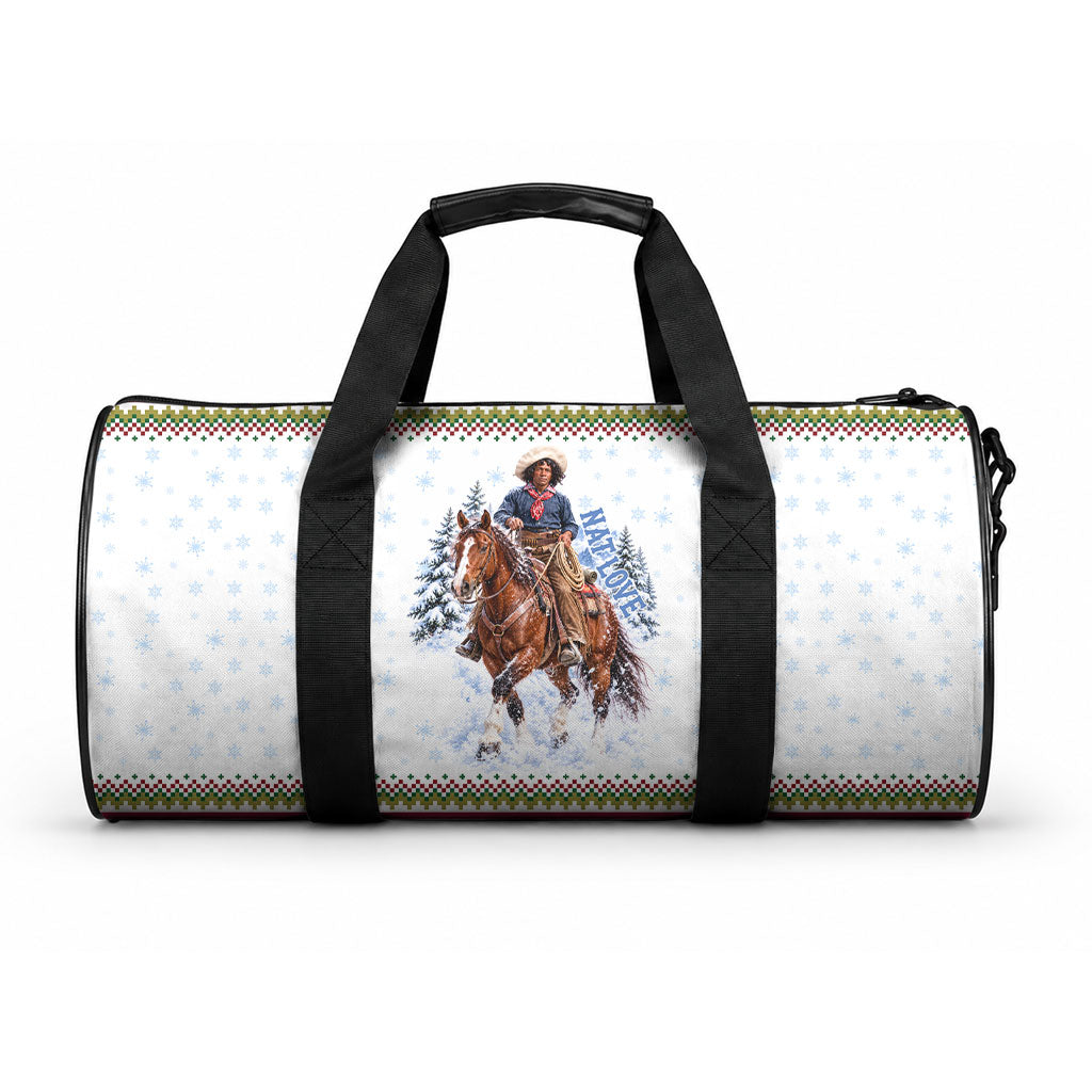 Nat Love African American Cowboy Duffle Bag Winter Snow Fair Isle Pattern Western Graphic Art