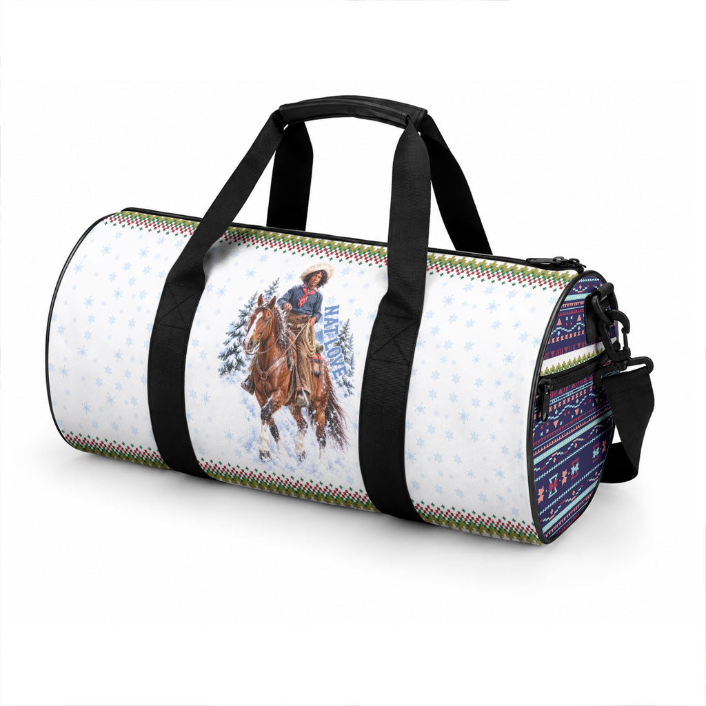Nat Love African American Cowboy Duffle Bag Winter Snow Fair Isle Pattern Western Graphic Art