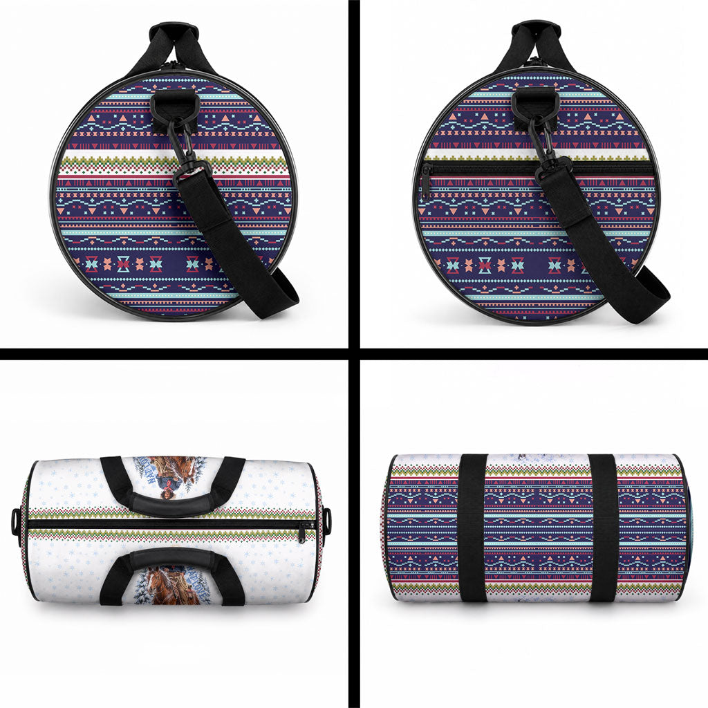Nat Love African American Cowboy Duffle Bag Winter Snow Fair Isle Pattern Western Graphic Art