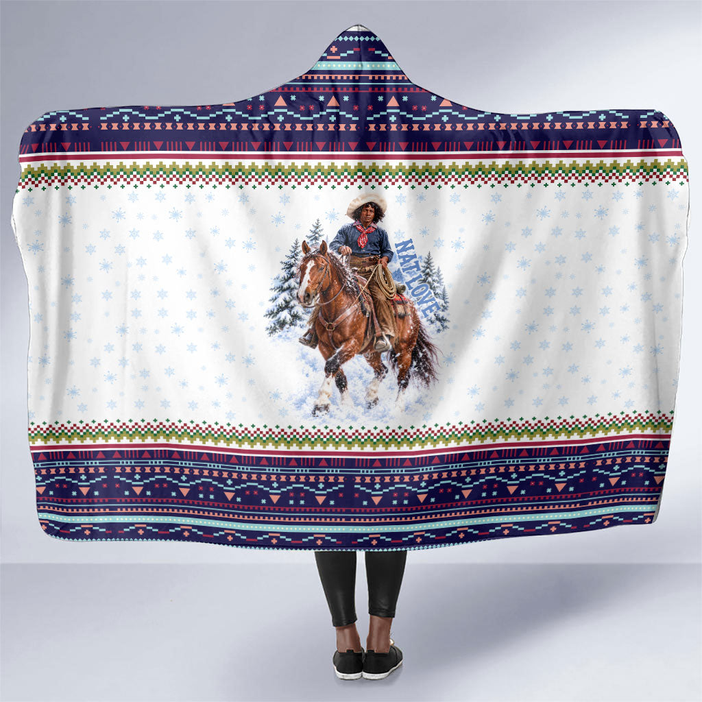 Nat Love African American Cowboy Hooded Blanket Winter Snow Fair Isle Pattern Western Graphic Art