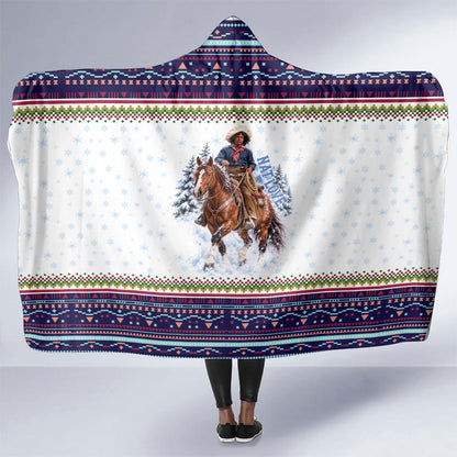 Nat Love African American Cowboy Hooded Blanket Winter Snow Fair Isle Pattern Western Graphic Art