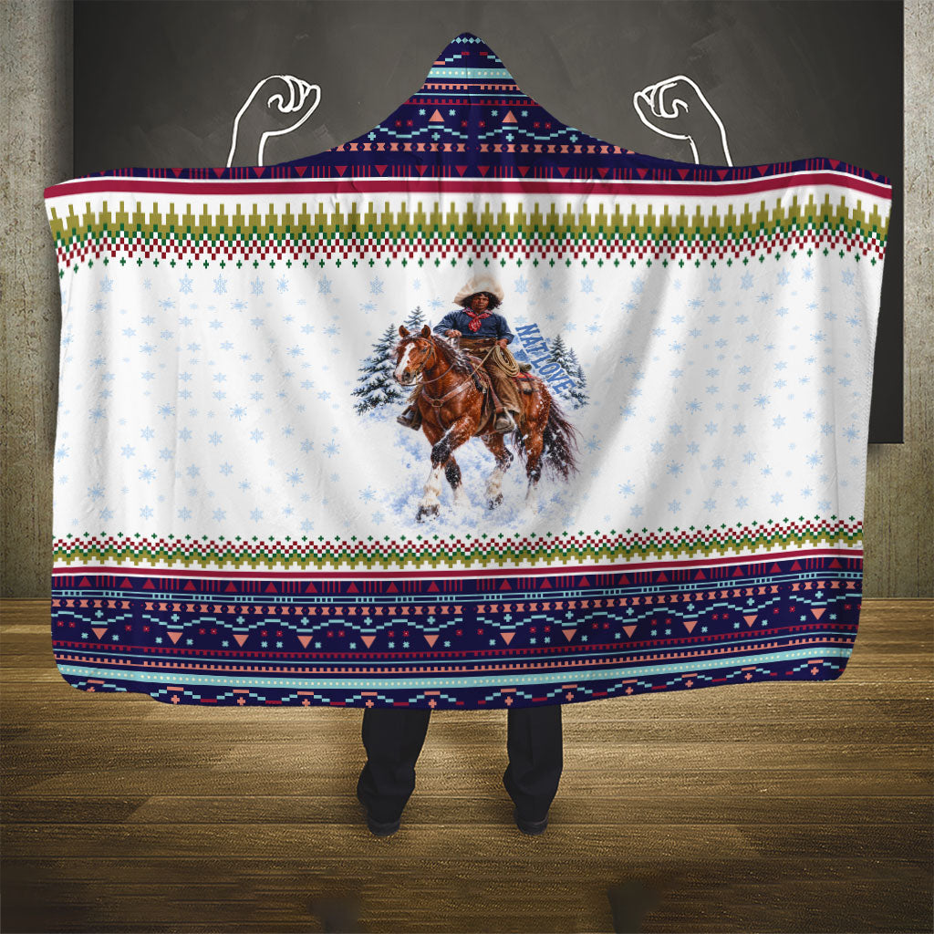 Nat Love African American Cowboy Hooded Blanket Winter Snow Fair Isle Pattern Western Graphic Art