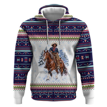 Nat Love African American Cowboy Hoodie Winter Snow Fair Isle Pattern Western Graphic Art
