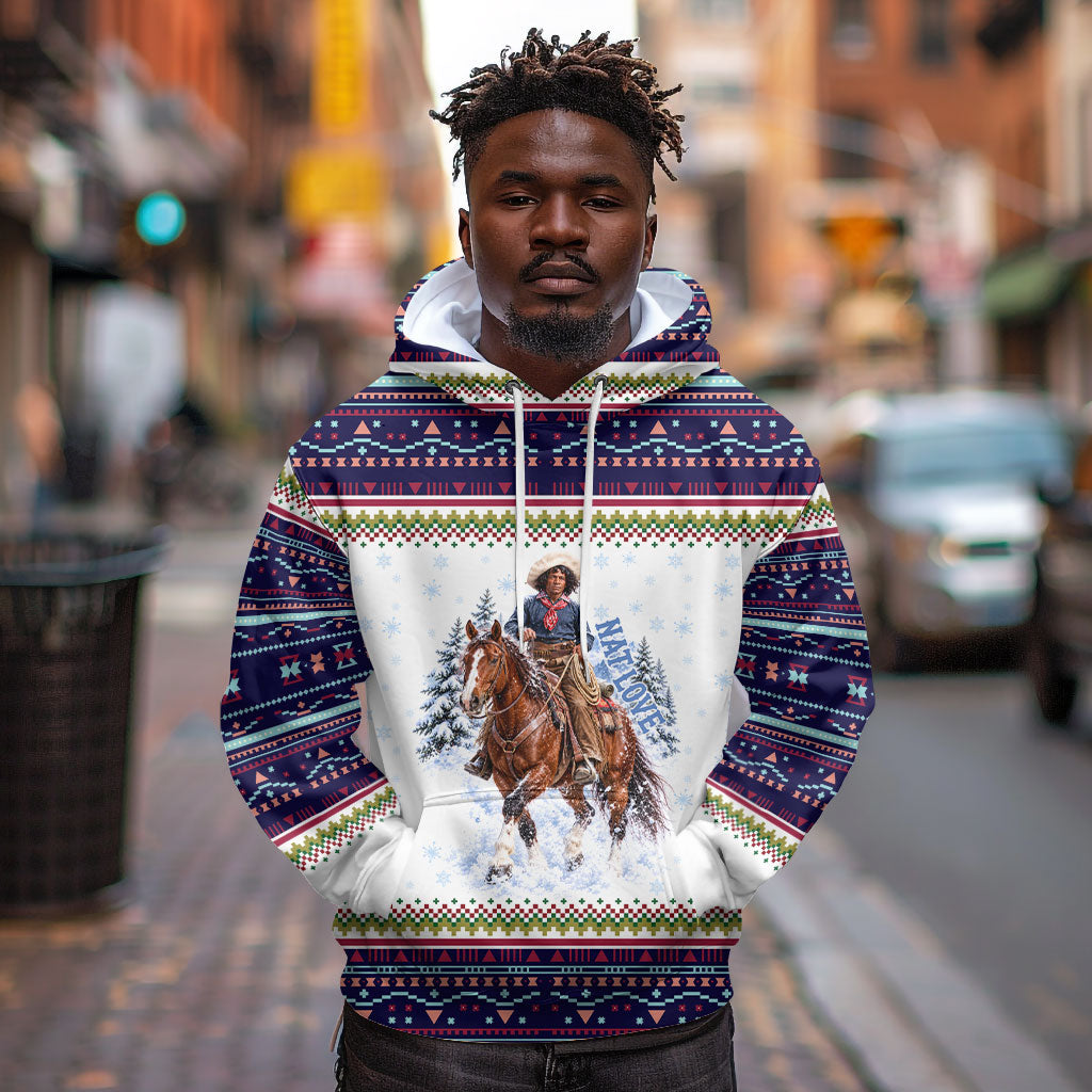 Nat Love African American Cowboy Hoodie Winter Snow Fair Isle Pattern Western Graphic Art
