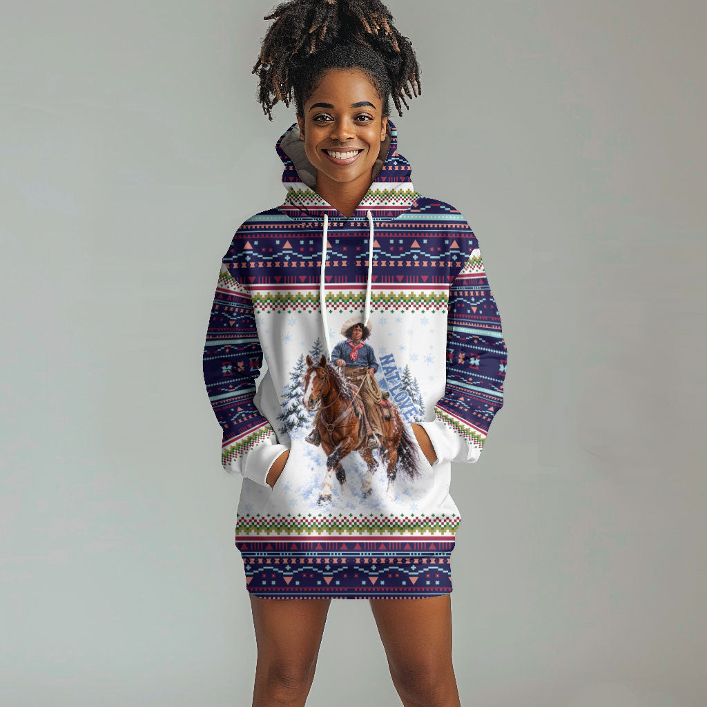 Nat Love African American Cowboy Hoodie Dress Winter Snow Fair Isle Pattern Western Graphic Art