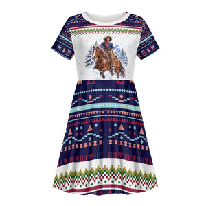 Nat Love African American Cowboy Kid Short Sleeve Dress Winter Snow Fair Isle Pattern Western Graphic Art
