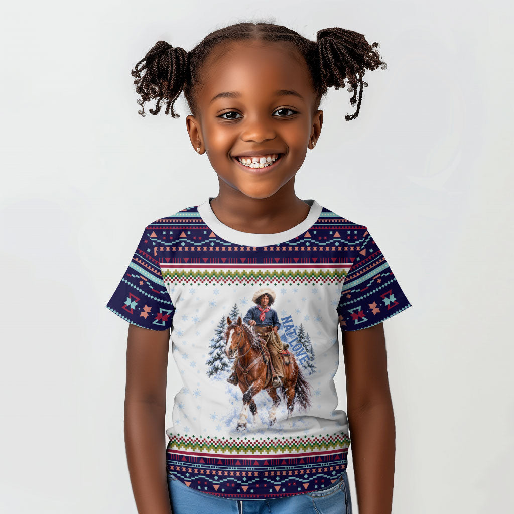 Nat Love African American Cowboy Kid T shirt Winter Snow Fair Isle Pattern Western Graphic Art