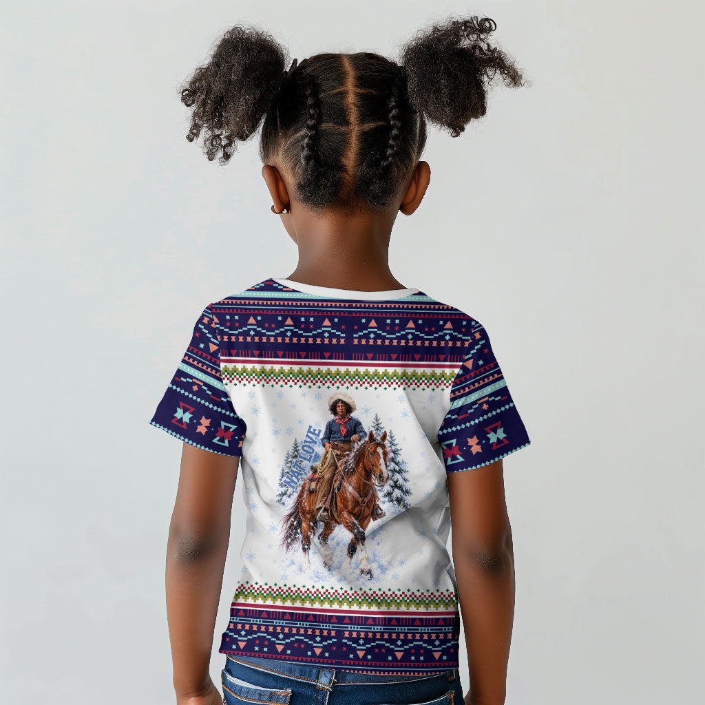 Nat Love African American Cowboy Kid T shirt Winter Snow Fair Isle Pattern Western Graphic Art