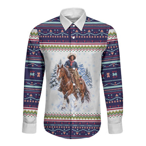 Nat Love African American Cowboy Long Sleeve Button Shirt Winter Snow Fair Isle Pattern Western Graphic Art