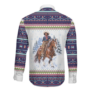 Nat Love African American Cowboy Long Sleeve Button Shirt Winter Snow Fair Isle Pattern Western Graphic Art