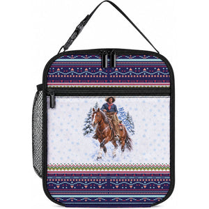 Nat Love African American Cowboy Lunch Bag Winter Snow Fair Isle Pattern Western Graphic Art
