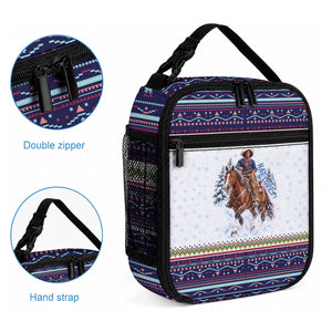 Nat Love African American Cowboy Lunch Bag Winter Snow Fair Isle Pattern Western Graphic Art
