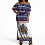 Nat Love African American Cowboy Off Shoulder Maxi Dress Winter Snow Fair Isle Pattern Western Graphic Art