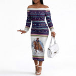 Nat Love African American Cowboy Off The Shoulder Long Sleeve Dress Winter Snow Fair Isle Pattern Western Graphic Art