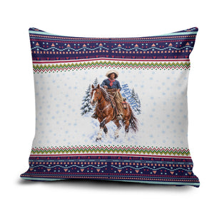 Nat Love African American Cowboy Pillow Cover Winter Snow Fair Isle Pattern Western Graphic Art